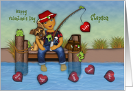 Valentine for an Ethnic Stepson Little Boy Fishing on a Dock card