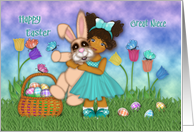 For A Ethnic Great Niece Easter Little Girl and a Huge Bunny card