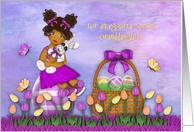 Easter For Granddaughter Ethnic Girl Sitting on Egg Holding Bunny card