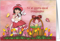 Easter For Granddaughter Asian Girl Sitting on Egg Holding Bunny card