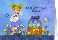Easter For Daughter Blonde Girl Sitting Egg Holding Bunny card