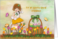 Easter for a Grandniece Redhead Girl Sitting Egg Holding Bunny card
