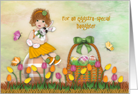 Easter for a Daughter Redhead Girl Sitting Egg Holding Bunny card