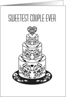 The Sweetest Couple Ever Damask Heart Cake Wedding Congratulations card