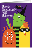 Spooky Monster Cute Fun Costume Spider Halloween Cartoon Greeting card