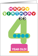 Fourth Birthday Number Monsters Happy 4 Birthday Cartoon Characters card
