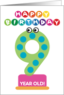 Ninth Birthday Number Monsters Happy 9 Birthday Cartoon Characters card