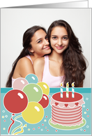 Birthday Cake Candles Balloons Cute Colorful Celebration Photo card