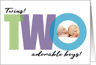 TWINS Photo Two Adorable Baby Boys Birth Announcement For New Parents card