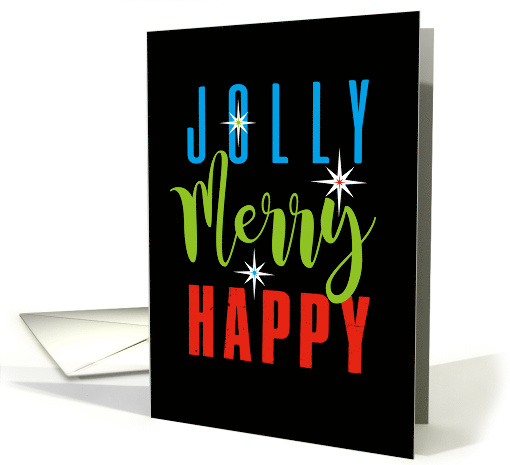 Jolly Merry Happy Christmas Starry Sputnik Typographic Theme card