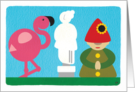 Invitation to a Garden Party with Gnome and Flamingo card