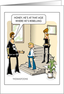 Funny Birthday Gothic Looking Parents Comment on Well Dressed Son card