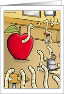 Humorous Birthday Card With a Worm Emerging From Apple at Bar card