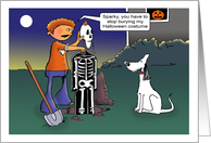 Halloween Card Dog Buries Kid Skeleton Costume card