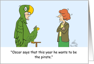 Man In Parrot Costume And His Parrot Dressed As A Pirate For Halloween card