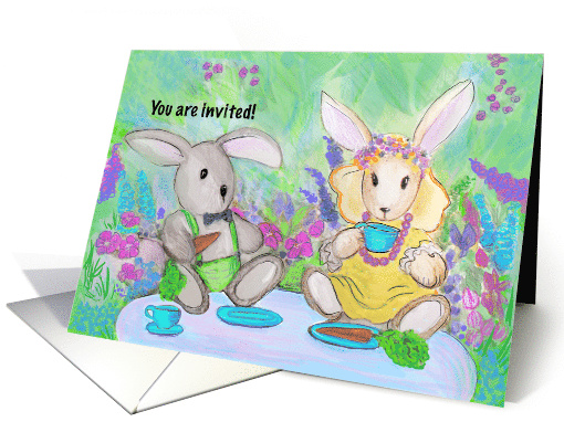 Baby Shower Invitation to Tea Partywith Two Bunnies Enjoying Tea card