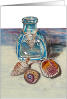 Blank Note Card With Seashells and Bottle at the Beach card