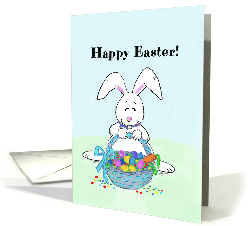 Missing You Easter Card With Bunny Holding a Basket of Eggs card