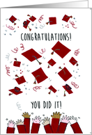 Graduation Congratulations With Maroon Caps Tossing card