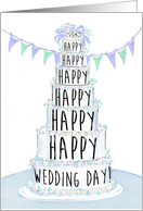 Happy Wedding Day Festive Cake With Pennants card