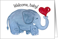 Welcome Baby With Elephant Blowing Heart Bubble card