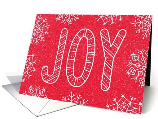 Joy Red and White Hand Lettered Christmas Holiday with Snowflakes card