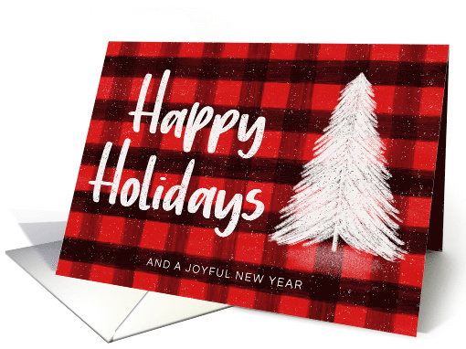 Red Buffalo Plaid Check Tartan Happy Holidays Christmas Tree card