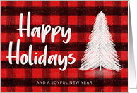 Red Buffalo Plaid Check Tartan Happy Holidays Christmas Tree card