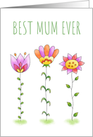 Best Mum Ever Mother’s Day Card with Cute Doodle Watercolor Flowers card