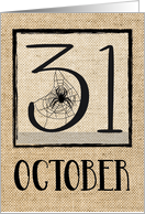 Halloween October 31 Spider on Burlap Look Background card