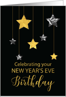 Birthday on New Years Eve Star Shine Gold and Silver Stars on Black card