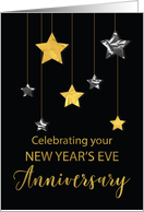 Anniversary on New Years Eve Star Shine Gold and Silver Stars on Blac card