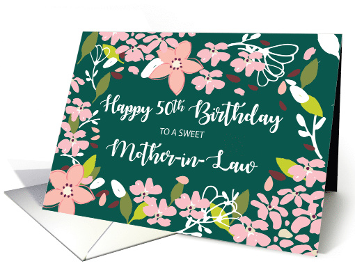 Mother-in-Law 50th Birthday Green Flowers card (1590598)
