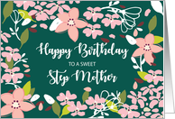 Step Mother Birthday Green Flowers card