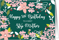 Step Mother 51st Birthday Green Flowers card