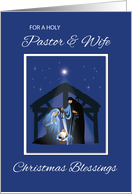 Pastor and Wife Christmas Blessings Manger on Blue card