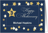 Custom Name Third 3 Employee Workversary Navy Gold Effect Stars card