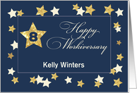 Custom Name Eighth 8 Employee Workiversary Navy Gold Effect Stars card