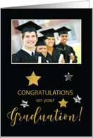 Custom Photo Graduation Congratulations Gold Silver Looking Stars on Black card