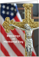Memorial Day Blessings with Cross and Flag card