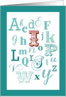 Letter I Initial Name Alphabet Birthday Teal and Red card