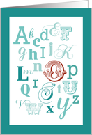 Letter O Initial Name Alphabet Birthday Teal and Red card