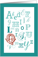 Letter Q Initial Name Alphabet Birthday Teal and Red card