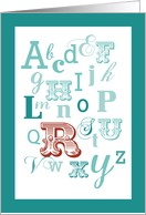 Letter R Initial Name Alphabet Birthday Teal and Red card