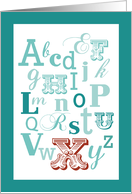 Letter X Initial Name Alphabet Birthday Teal and Red card