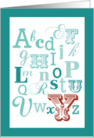 Letter Y Initial Name Alphabet Birthday Teal and Red card
