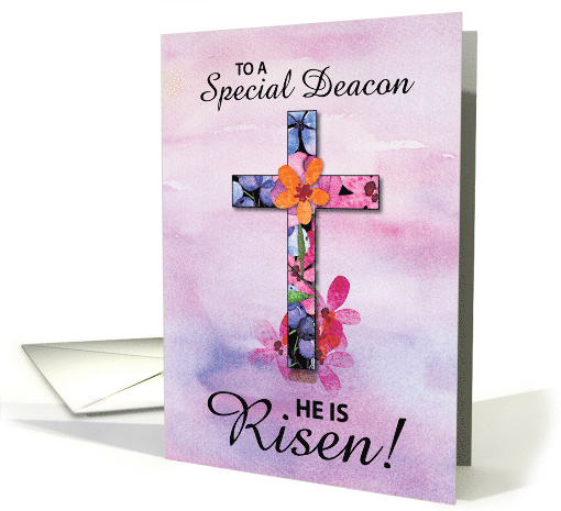 Deacon Easter He is Risen Cross Watercolor Flowers card (1599946)