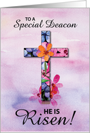Deacon Easter He is Risen Cross Watercolor Flowers card