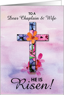 Chaplain and Wife Easter He is Risen Cross Watercolor Flowers card