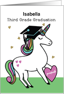 Custom Name Third Grade Graduation Congratulations Unicorn in Cap card